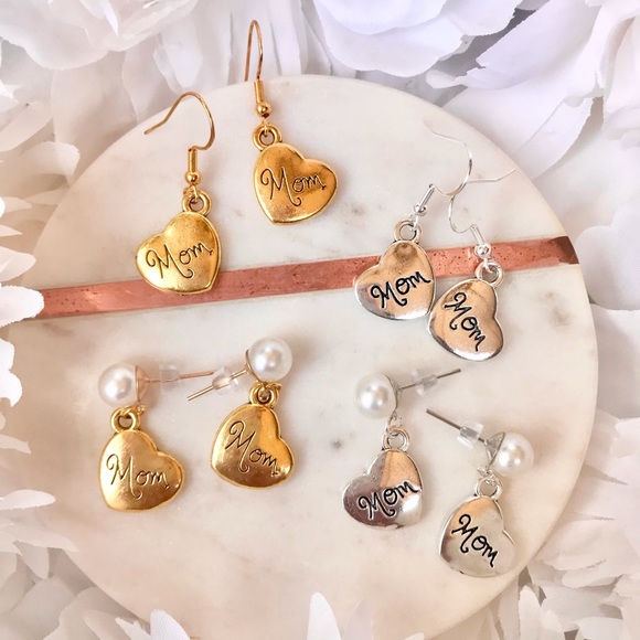 Mom earrings Handmade NWT Gold or silver Dangly or Pearl Stud - Picture 5 of 6